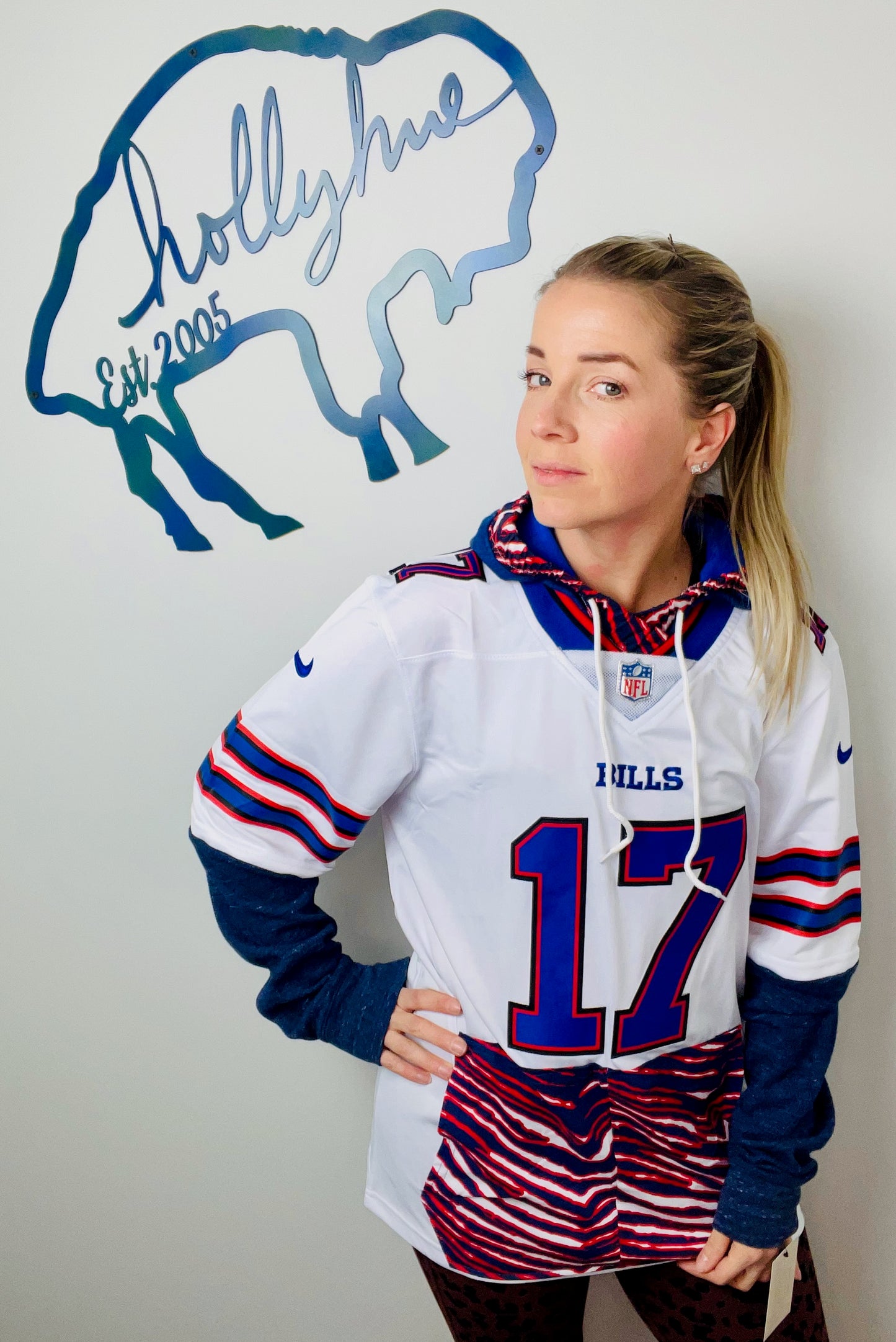 White #17 Allen Jersey With Zubaz Hooded Jersey Size- Unisex S