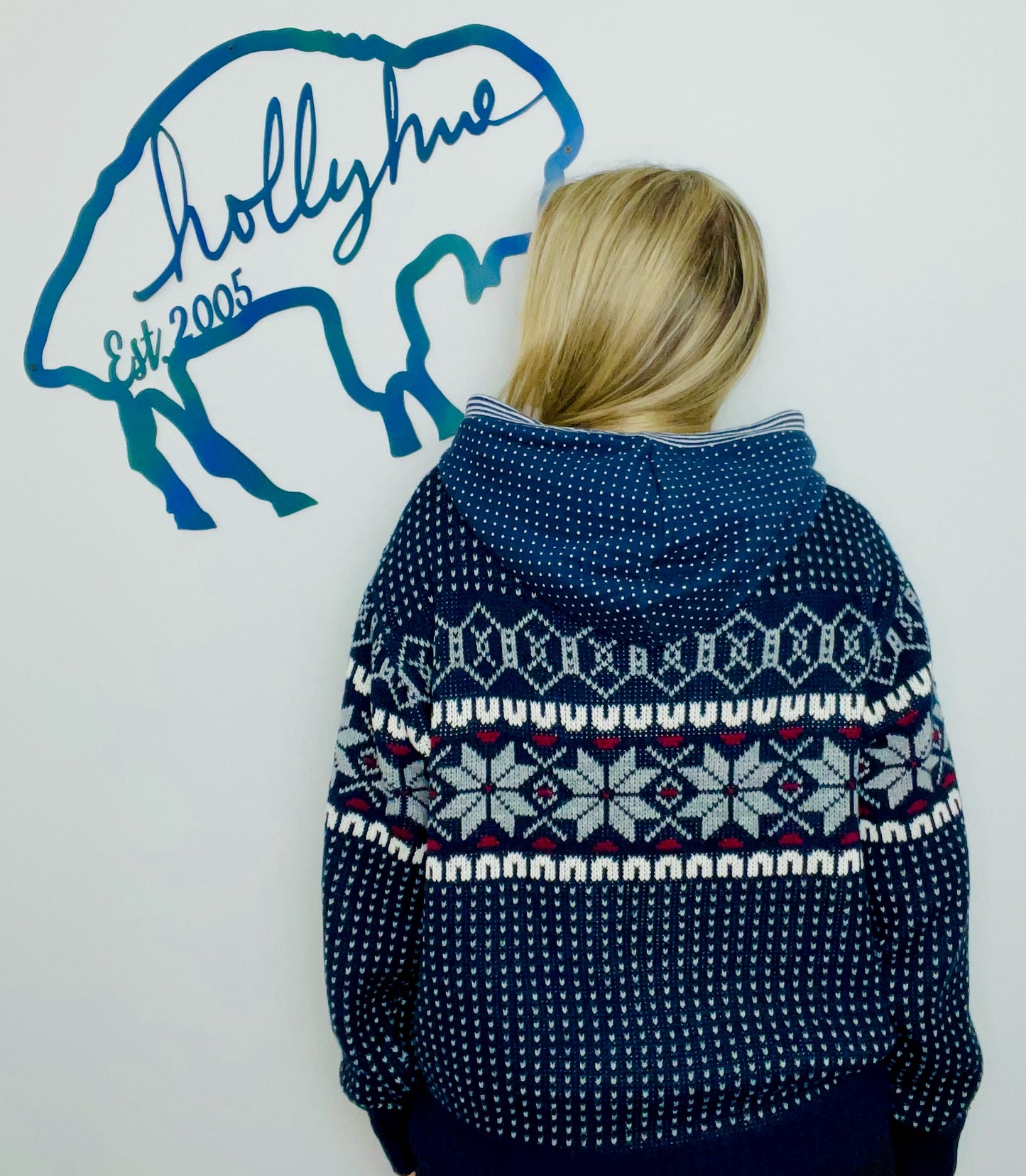 Dark Blue Holiday Throwback Buffalo Sweater hoodie Size- Unisex M/L