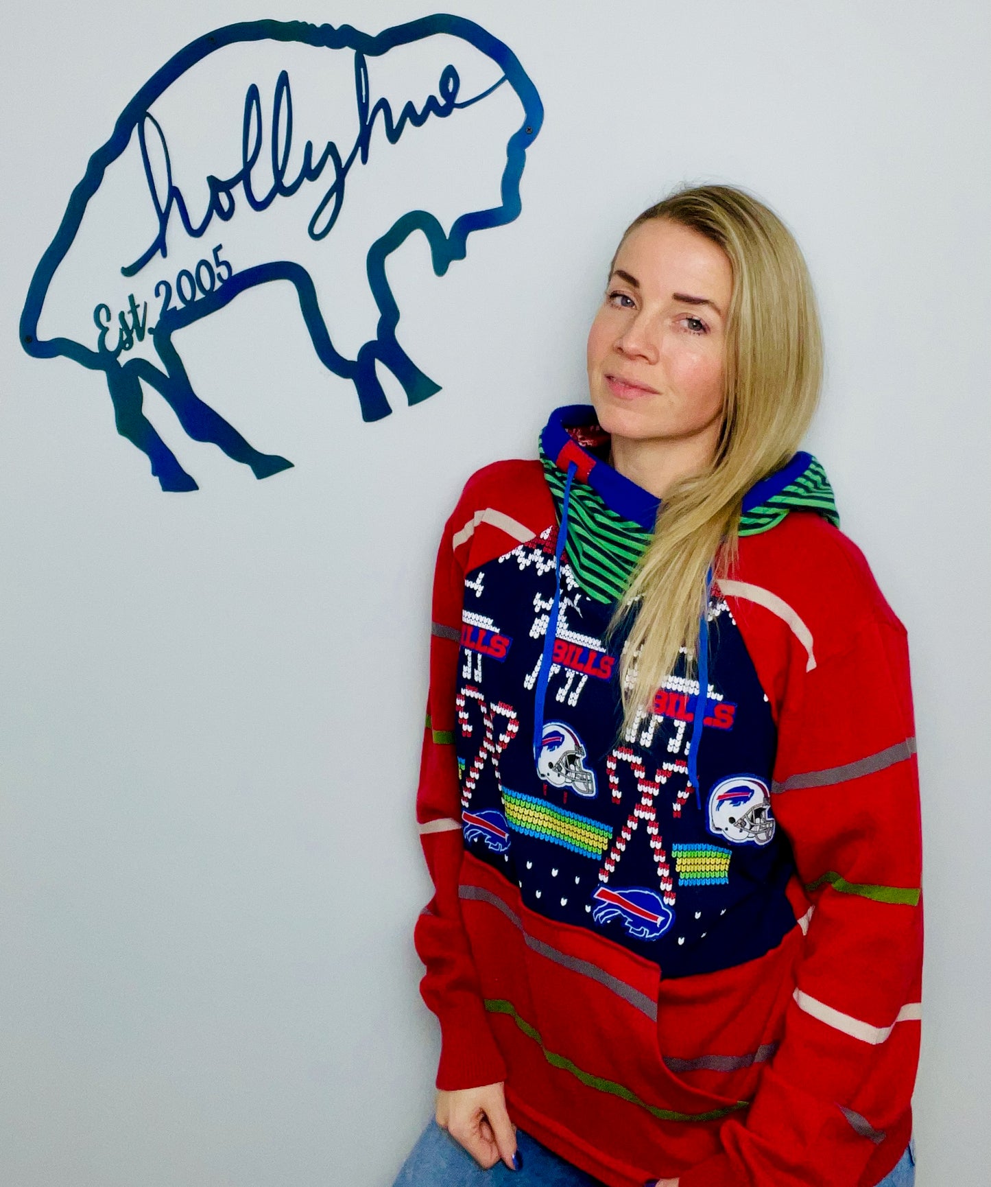 Red Striped Ugly Sweater Buffalo Hoodie Size- Unisex S/M