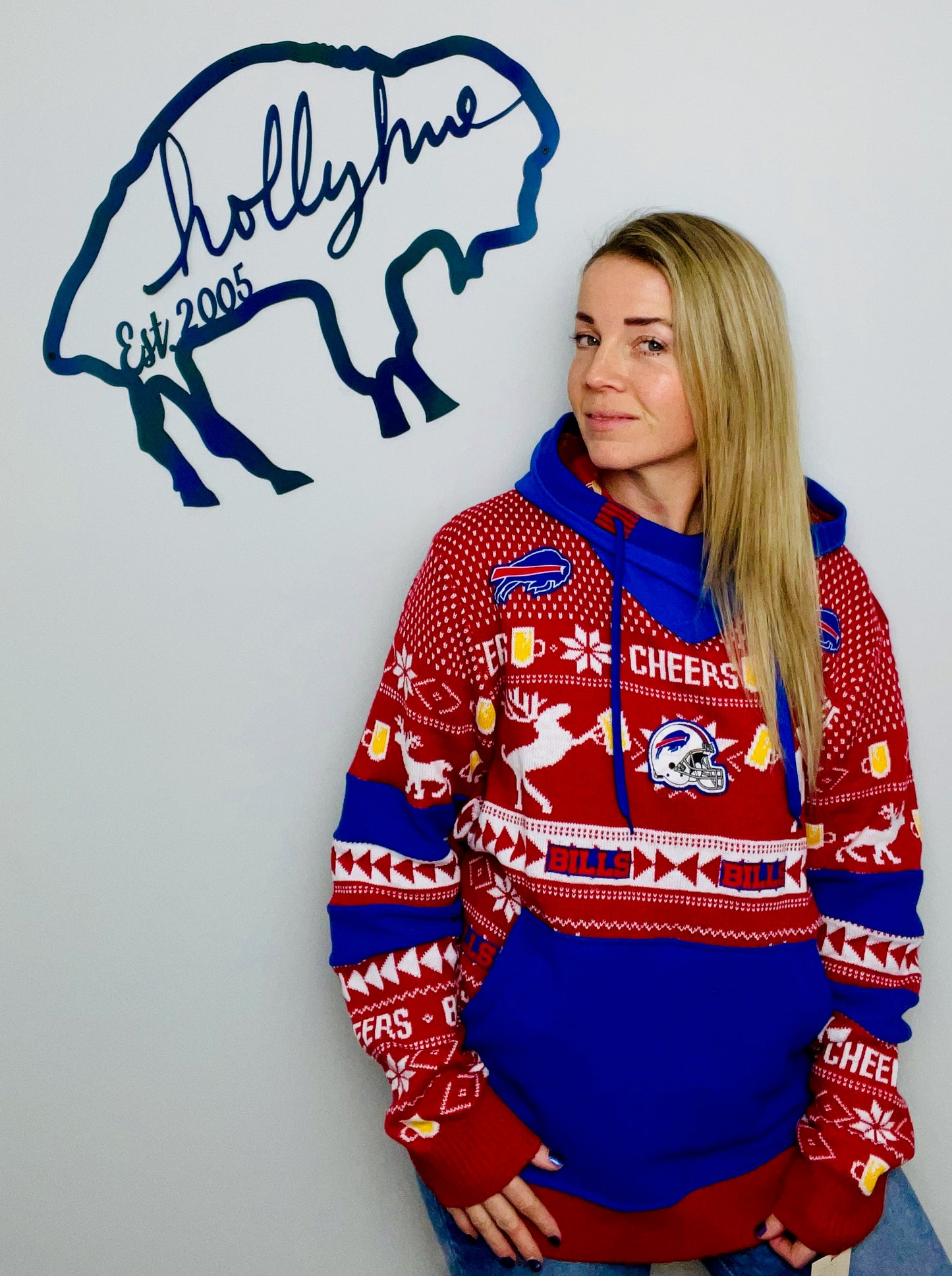Red Ugly Buffalo CHEERS Sweater Hoodie Size- Unisex L/XL