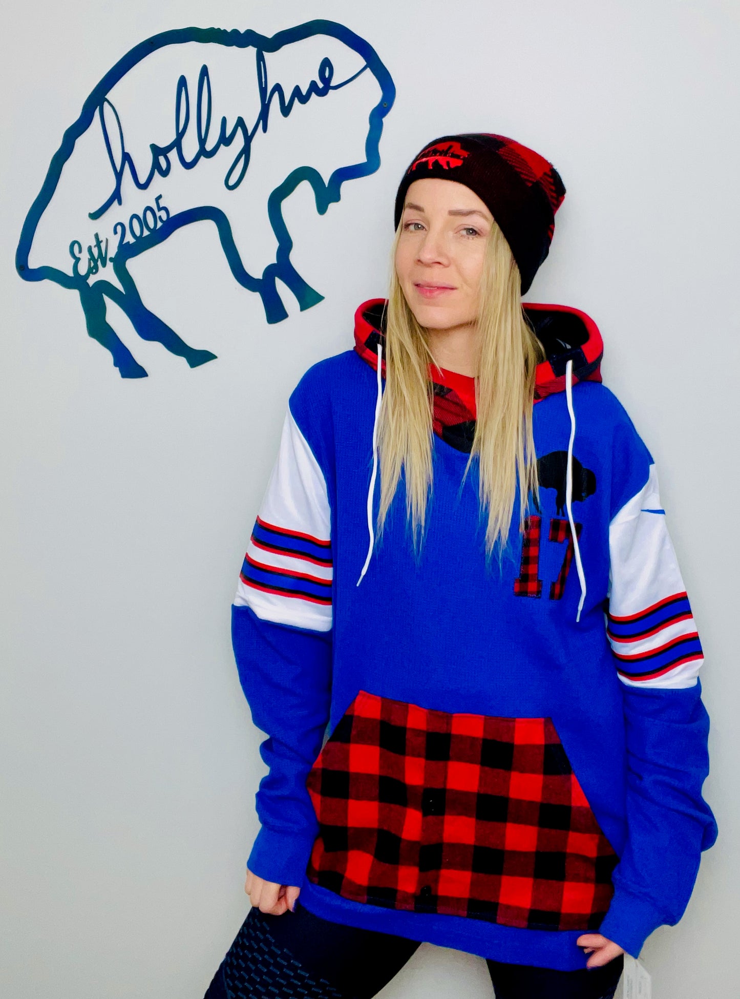 Blue Plaid Allen Hybrid Jersey Hoodie Size- Unisex L/XL