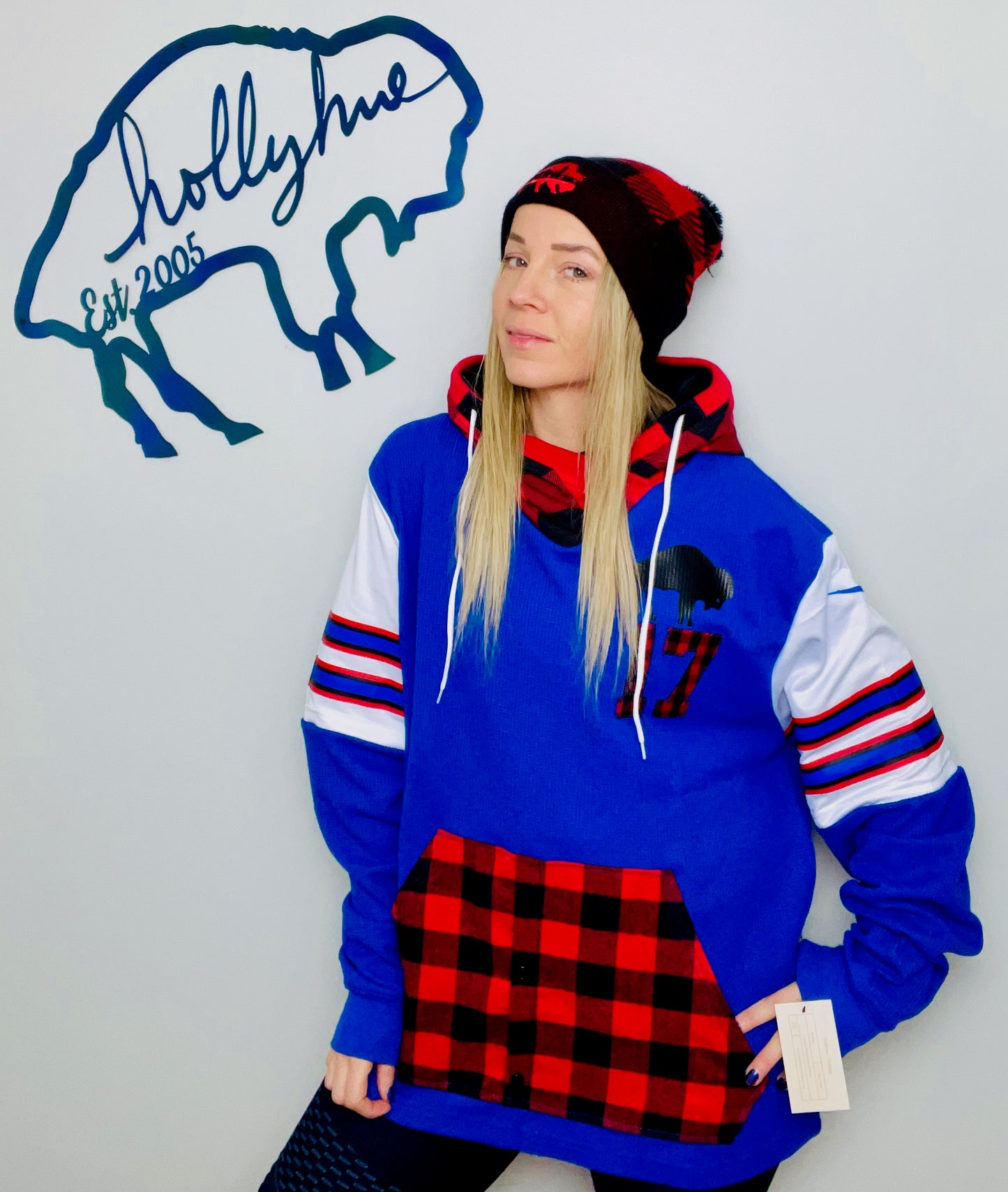 Blue Plaid Allen Hybrid Jersey Hoodie Size- Unisex L/XL
