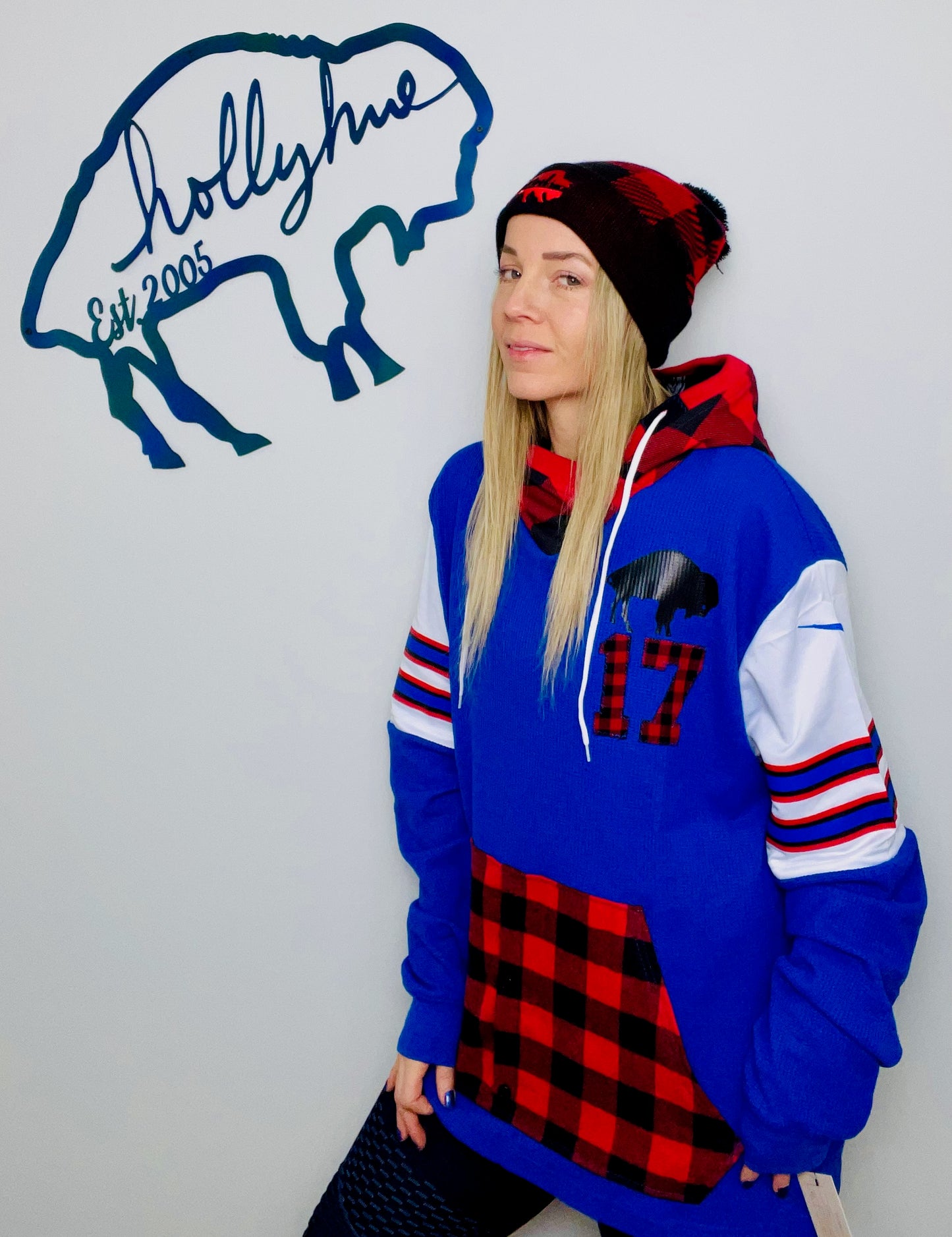 Blue Plaid Allen Hybrid Jersey Hoodie Size- Unisex L/XL