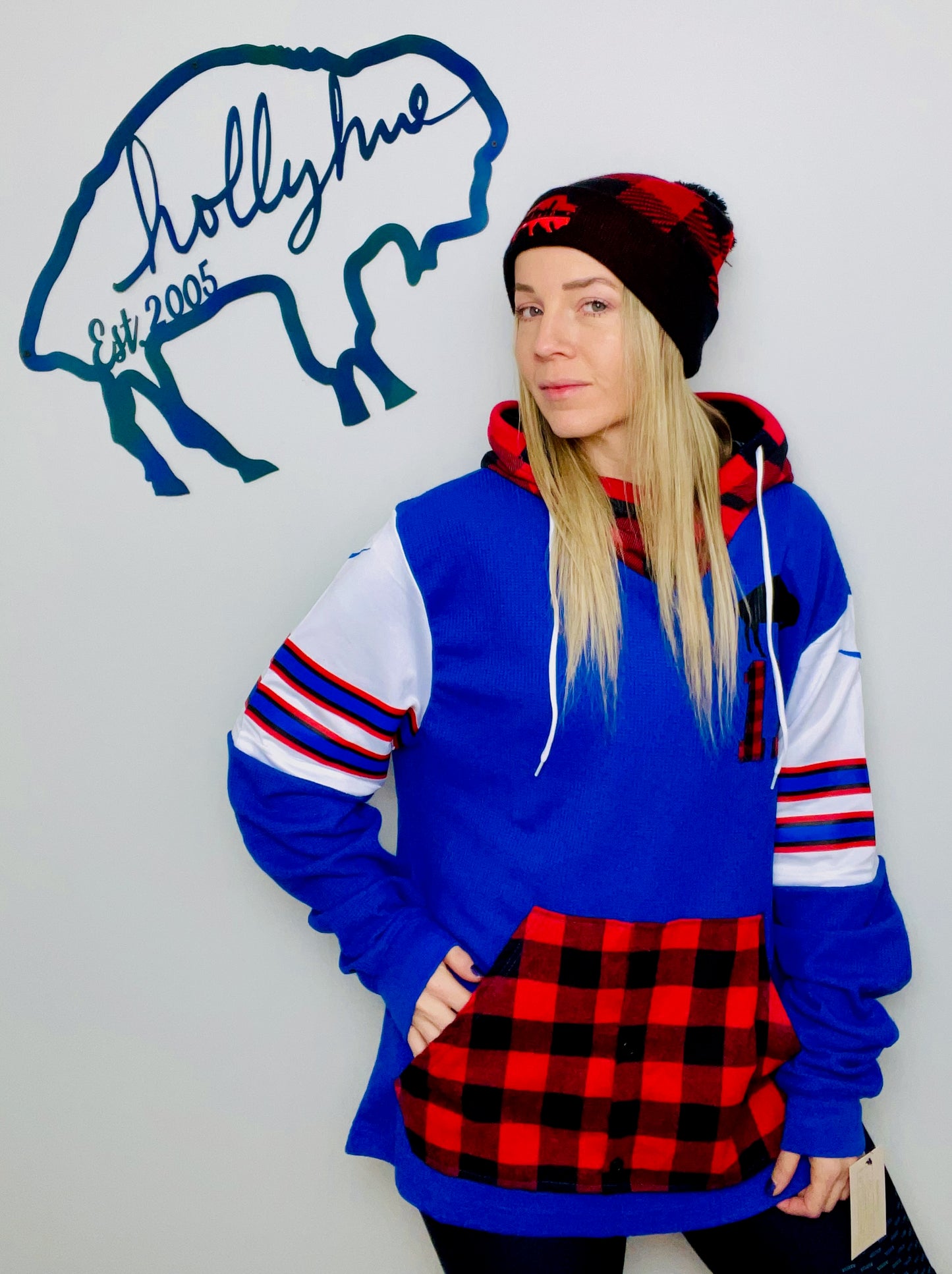 Blue Plaid Allen Hybrid Jersey Hoodie Size- Unisex L/XL