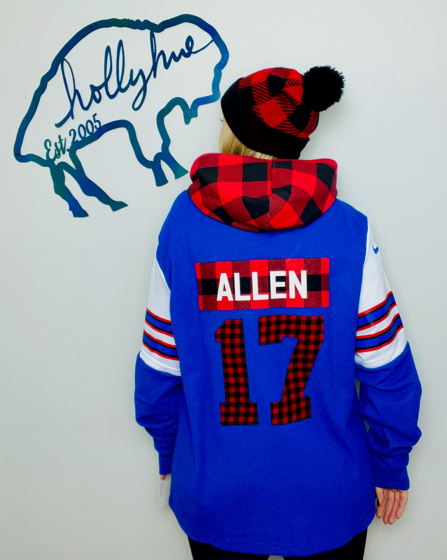 Blue Plaid Allen Hybrid Jersey Hoodie Size- Unisex L/XL