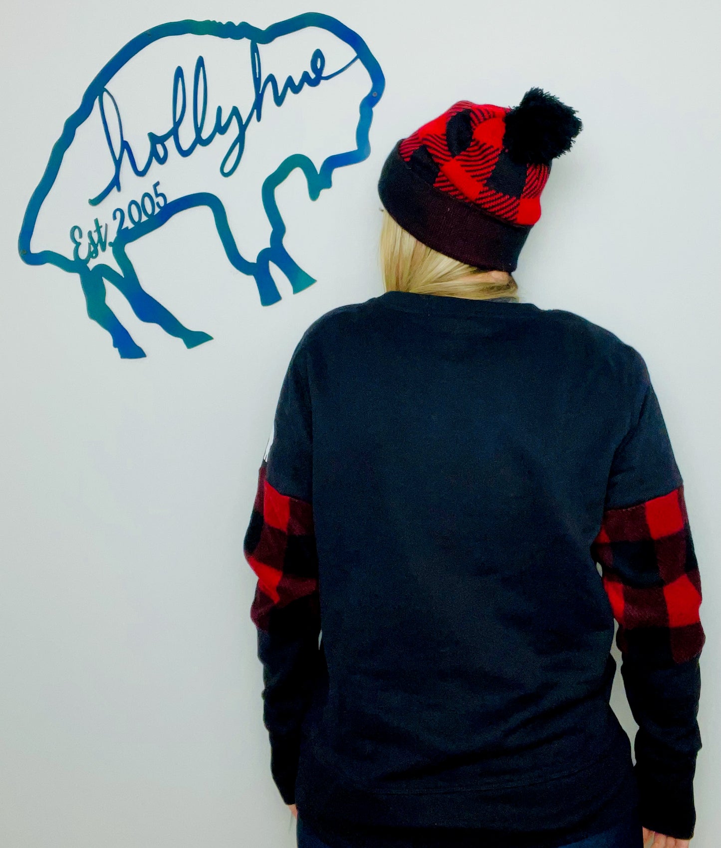 Black With Red Buffalo Plaid Crewneck Size- Women's M/L