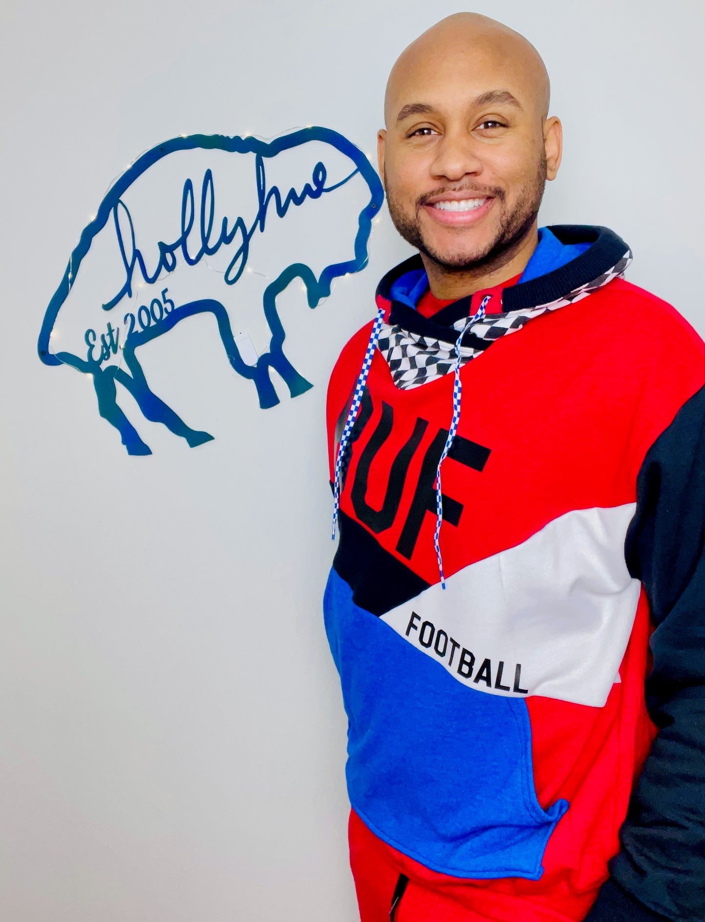 90's Diagonal Color-Block Buffalo Football Hoodie Size- Unisex L/XL