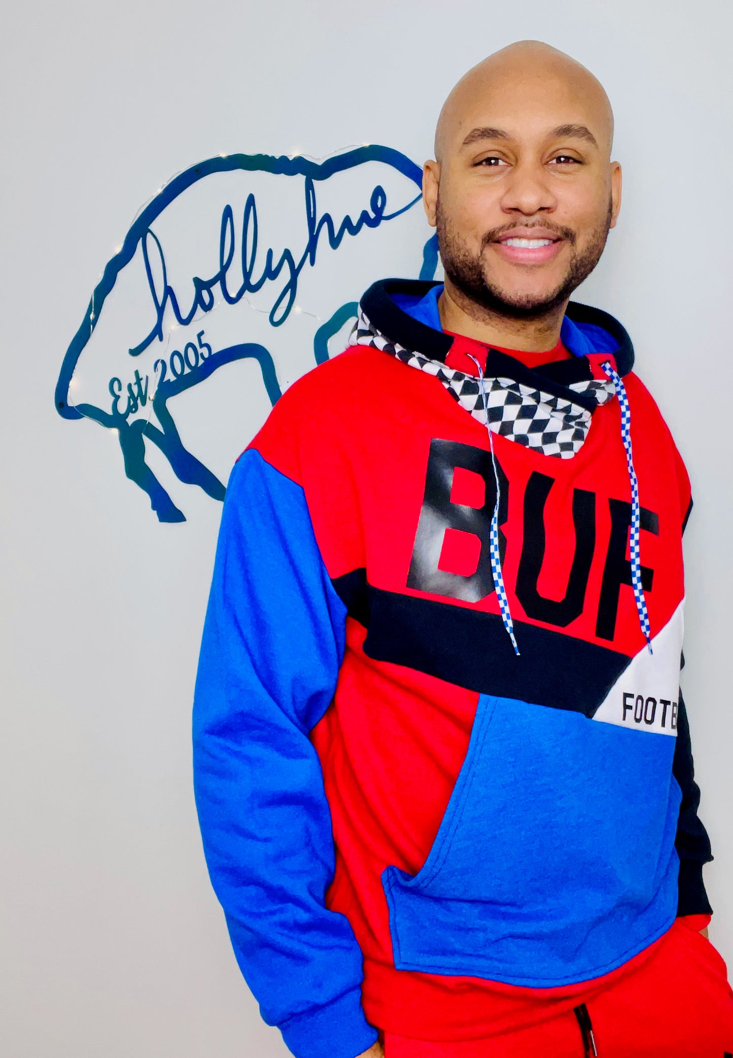90's Diagonal Color-Block Buffalo Football Hoodie Size- Unisex L/XL