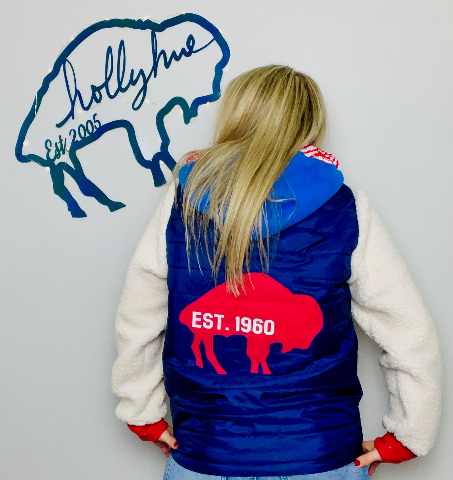 Blue Puffy Buffalo Football Jacket Size- Unisex M/L