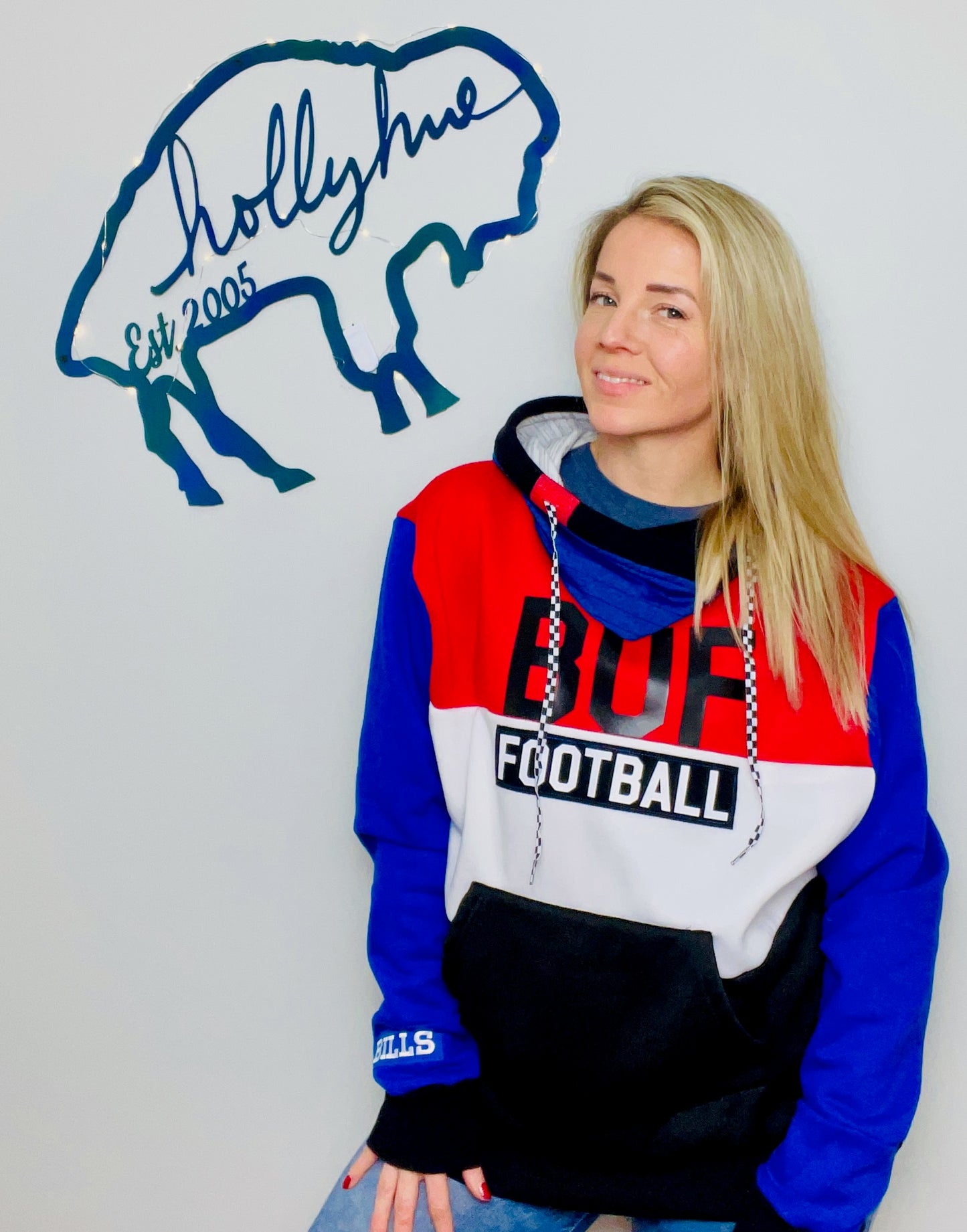 90's Color-Block Buffalo Football Hoodie Size- Unisex M/L