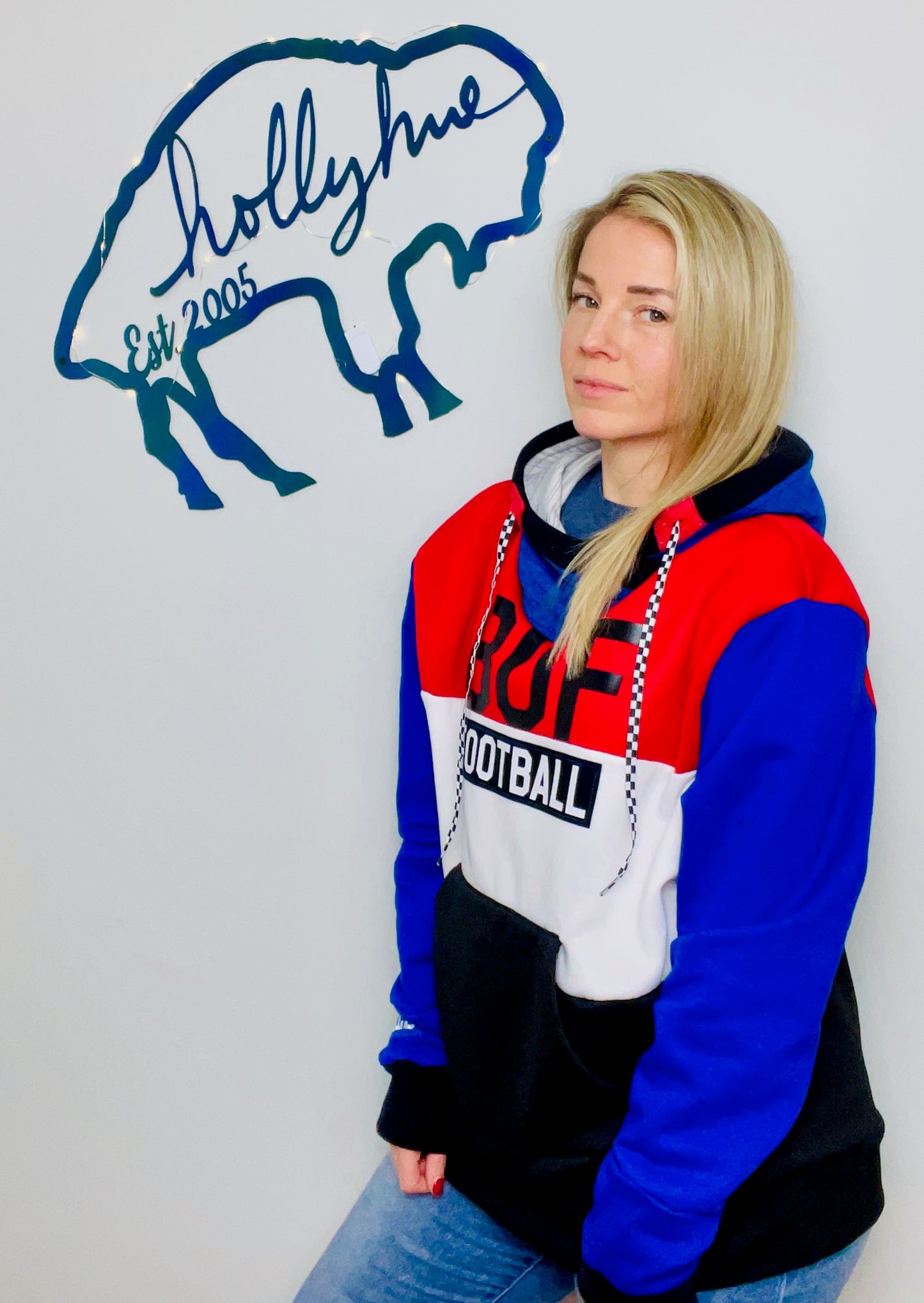 90's Color-Block Buffalo Football Hoodie Size- Unisex M/L