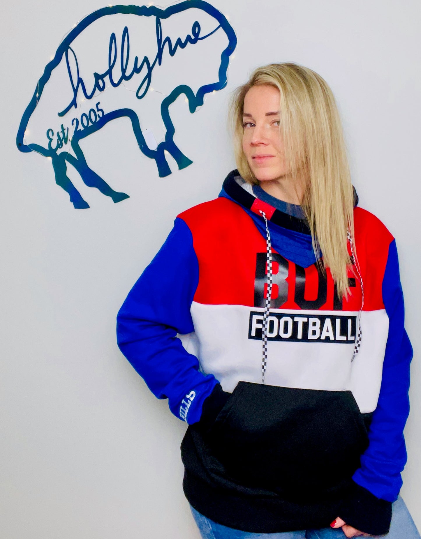 90's Color-Block Buffalo Football Hoodie Size- Unisex M/L