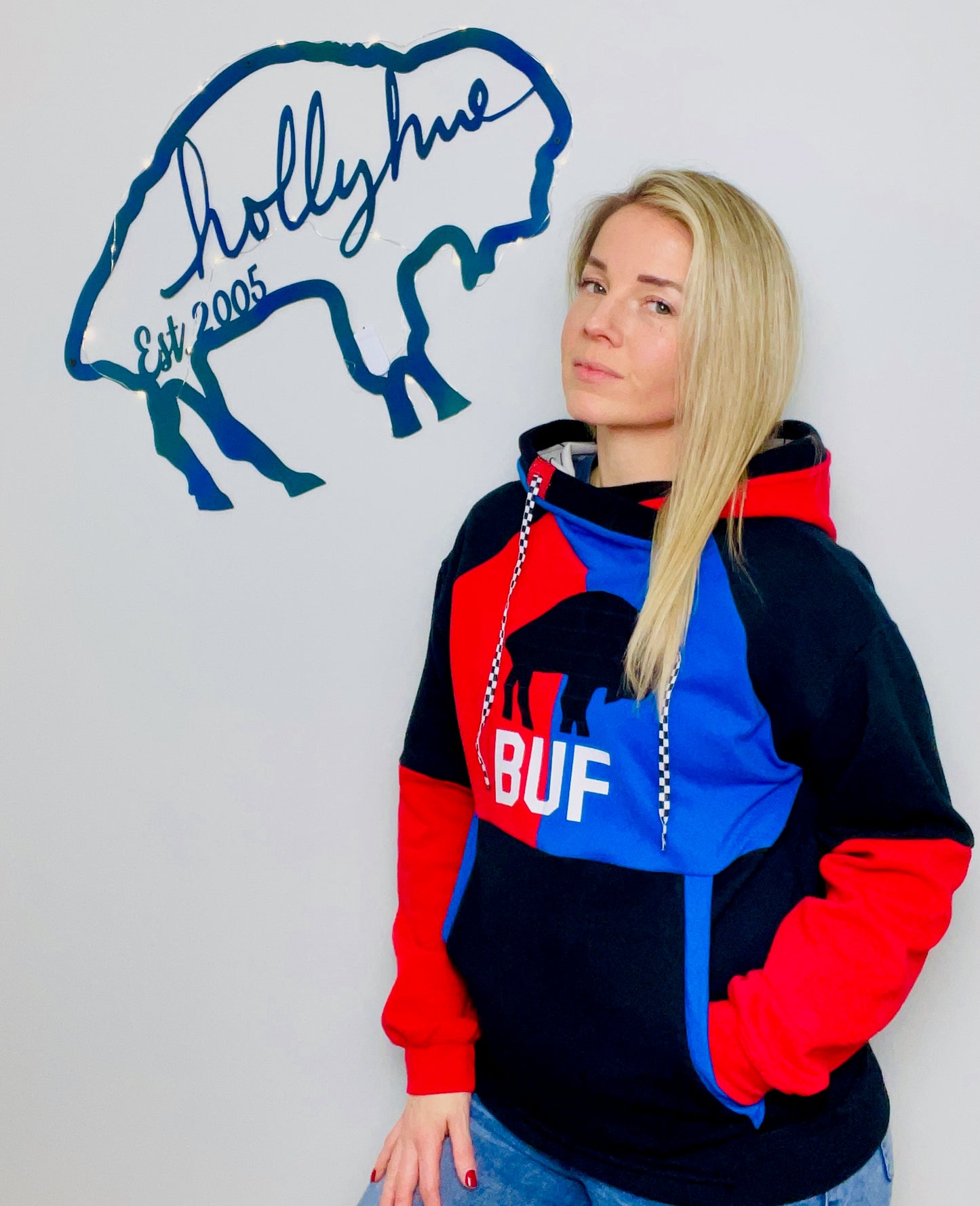 90's Color-Block Buffalo Football Hoodie Size- Women's S/M