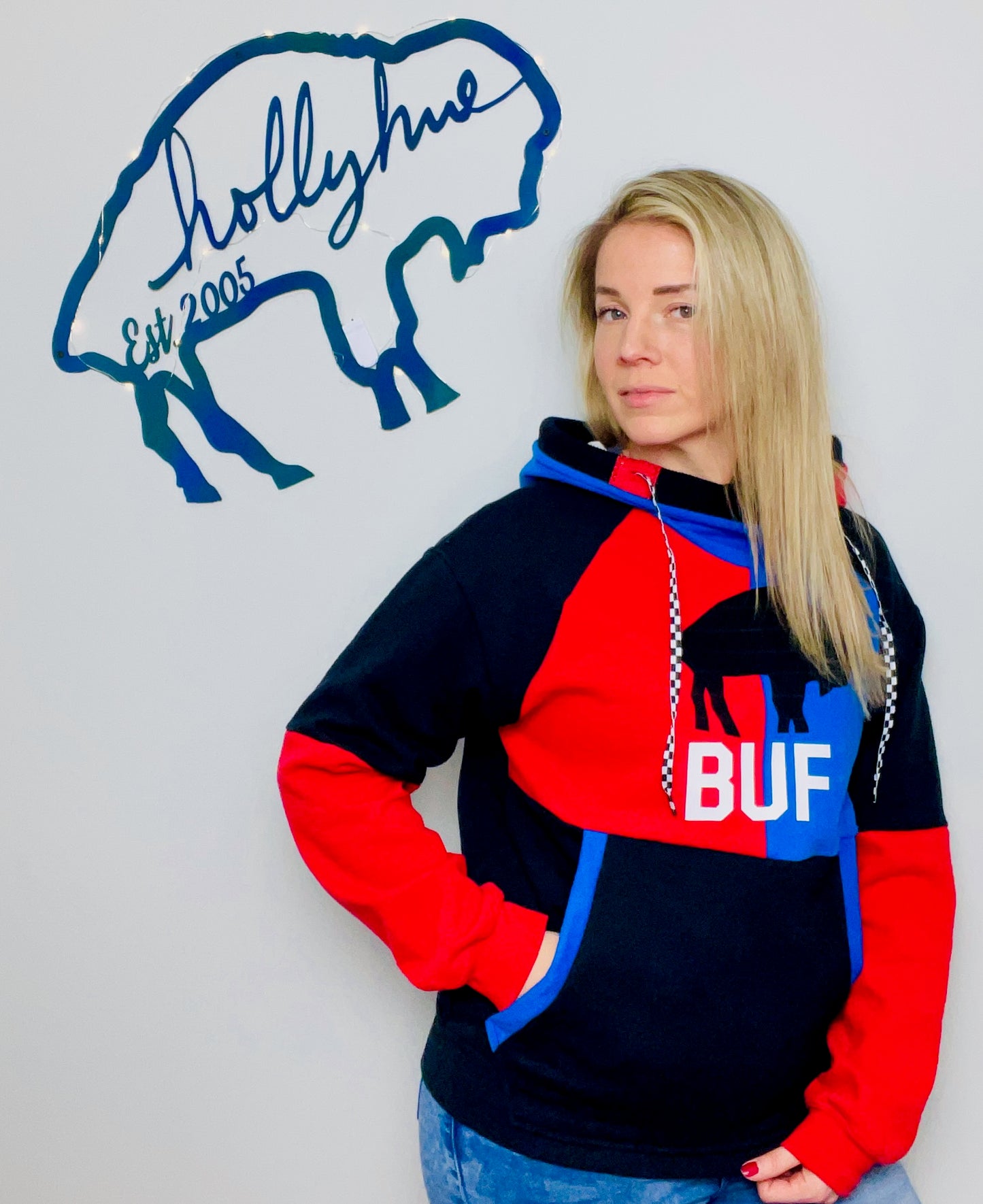 90's Color-Block Buffalo Football Hoodie Size- Women's S/M