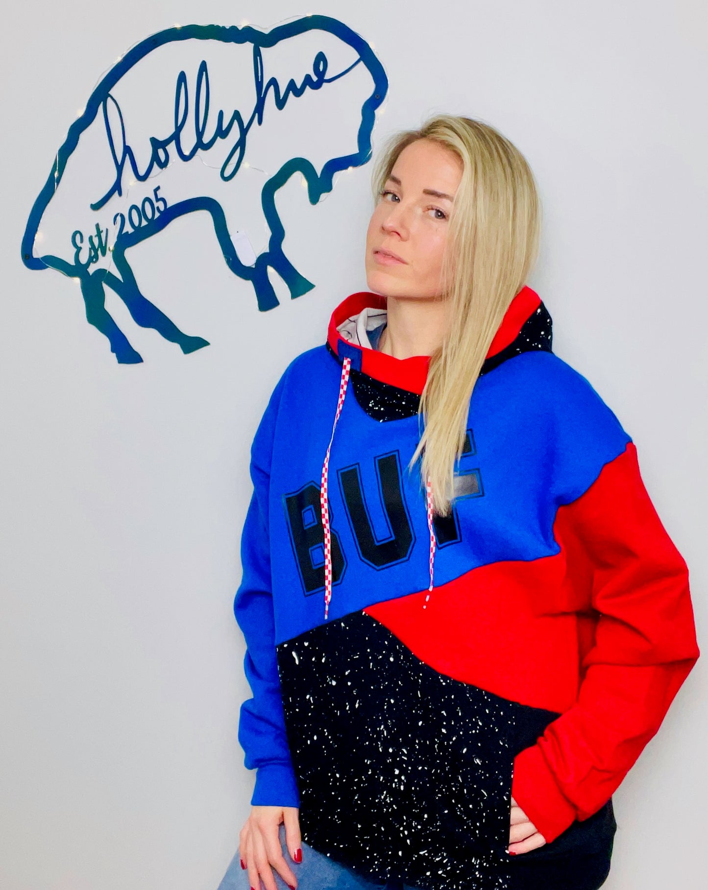 90's Diagonal Color-Block Buffalo Football Hoodie Size- Unisex M/L