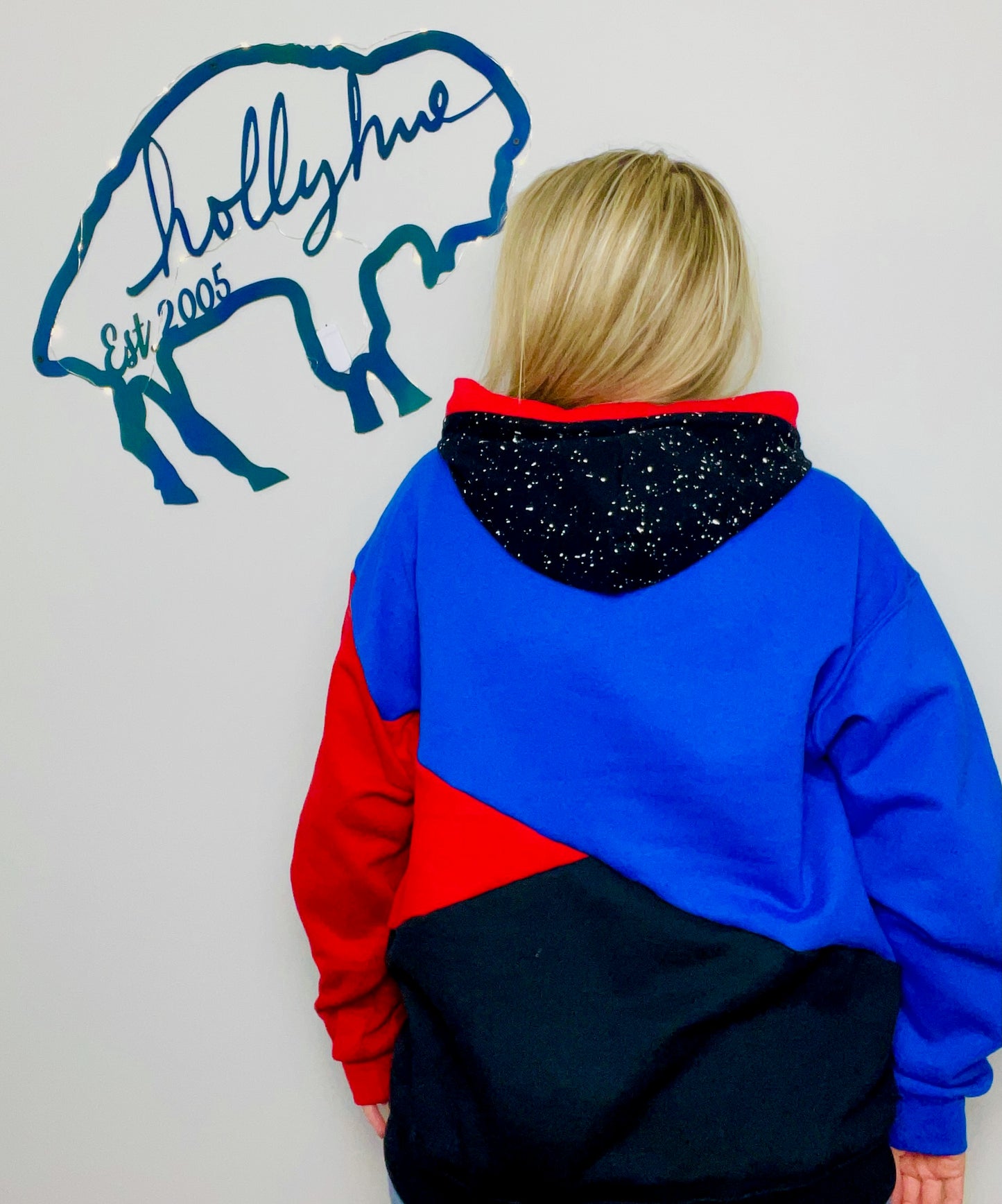 90's Diagonal Color-Block Buffalo Football Hoodie Size- Unisex M/L