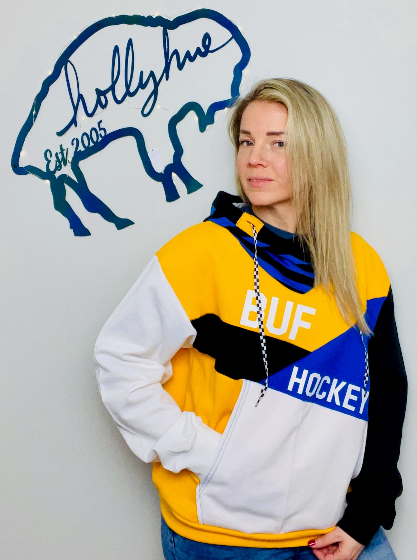 90's Diagonal Color-Block Buffalo Hockey Hoodie Size- Unisex M/L