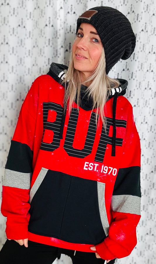 90’s Vibe Red Buffalo Hockey Hoodie Size- Unisex L/XL