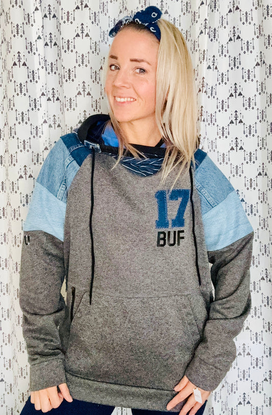 Grey &Denim #17 Buffalo Football Hoodie Size Unisex- M/L