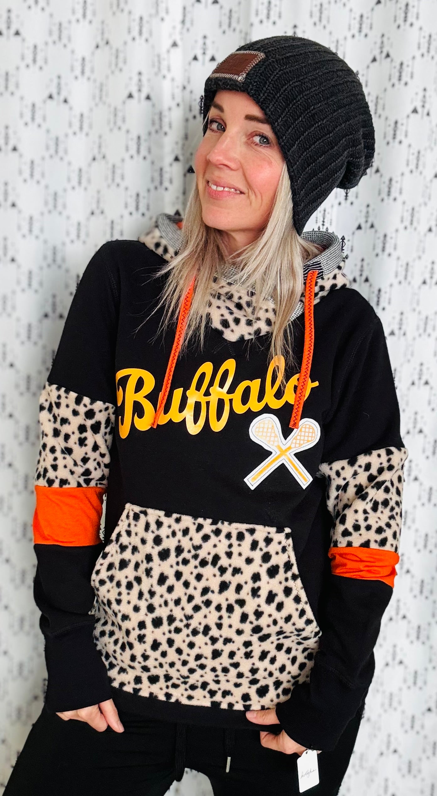 Black Leopard Buffalo Lacrosse Hoodie Women’s Size- M/L