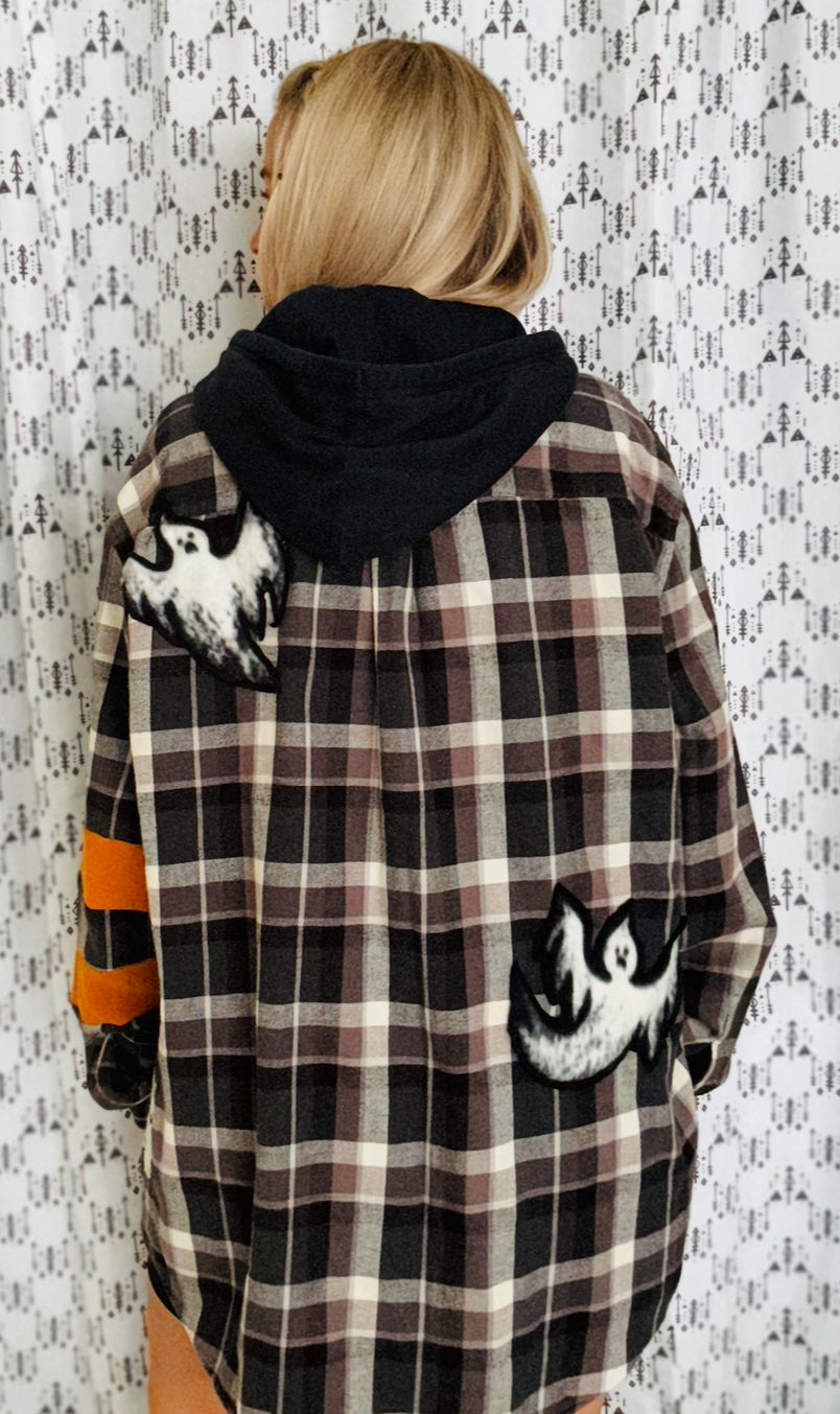 Halloween Plaid Hooded Buffalo Button Down Size- Unisex XL/2X