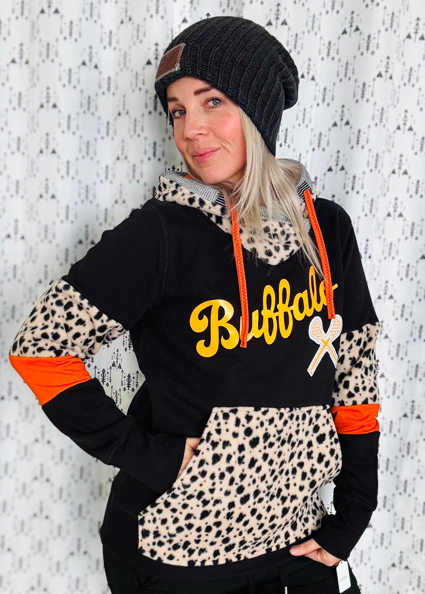 Black Leopard Buffalo Lacrosse Hoodie Women’s Size- M/L