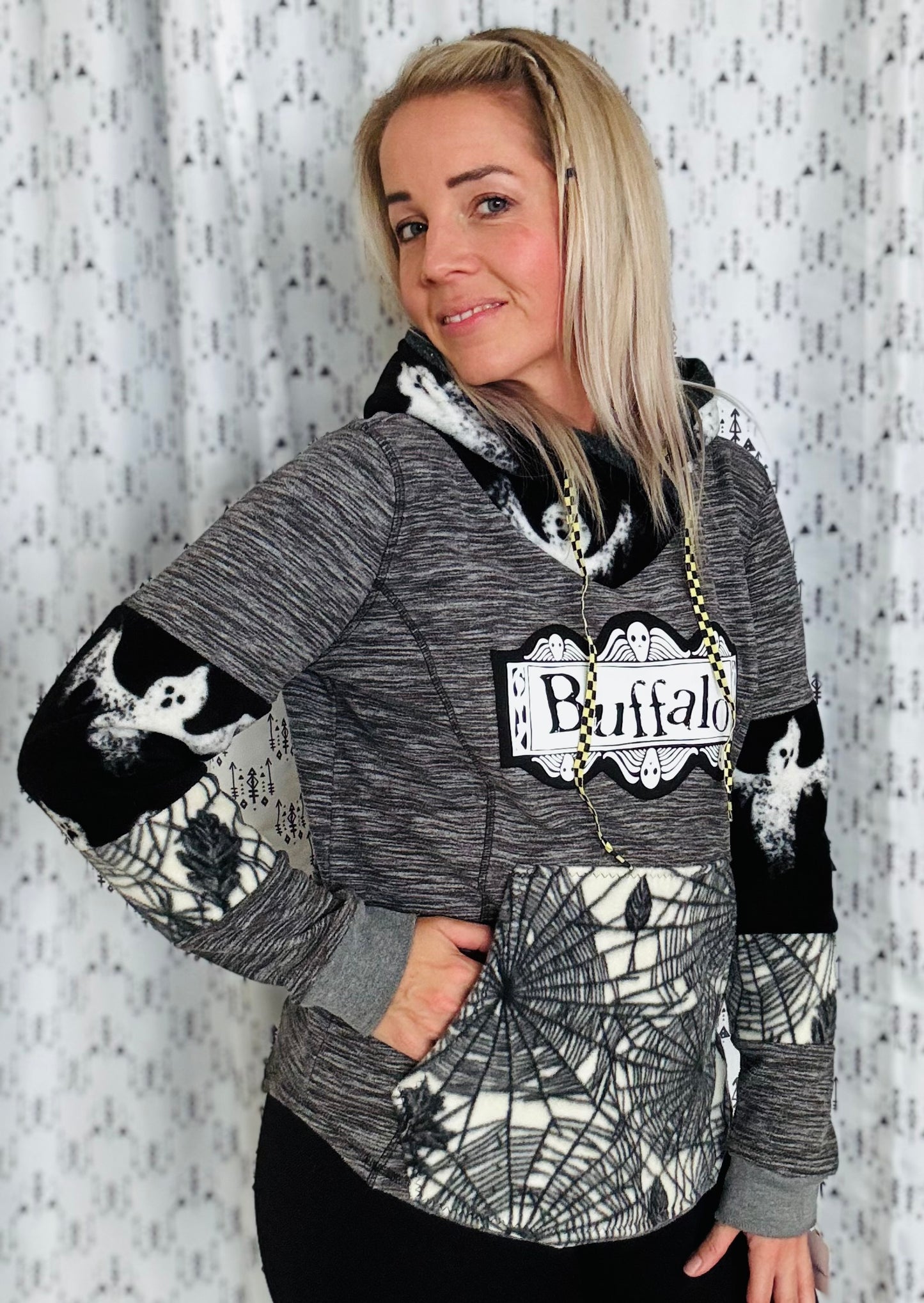 Ghost and Skull Buffalo Hoodie Size- Women’s M/L