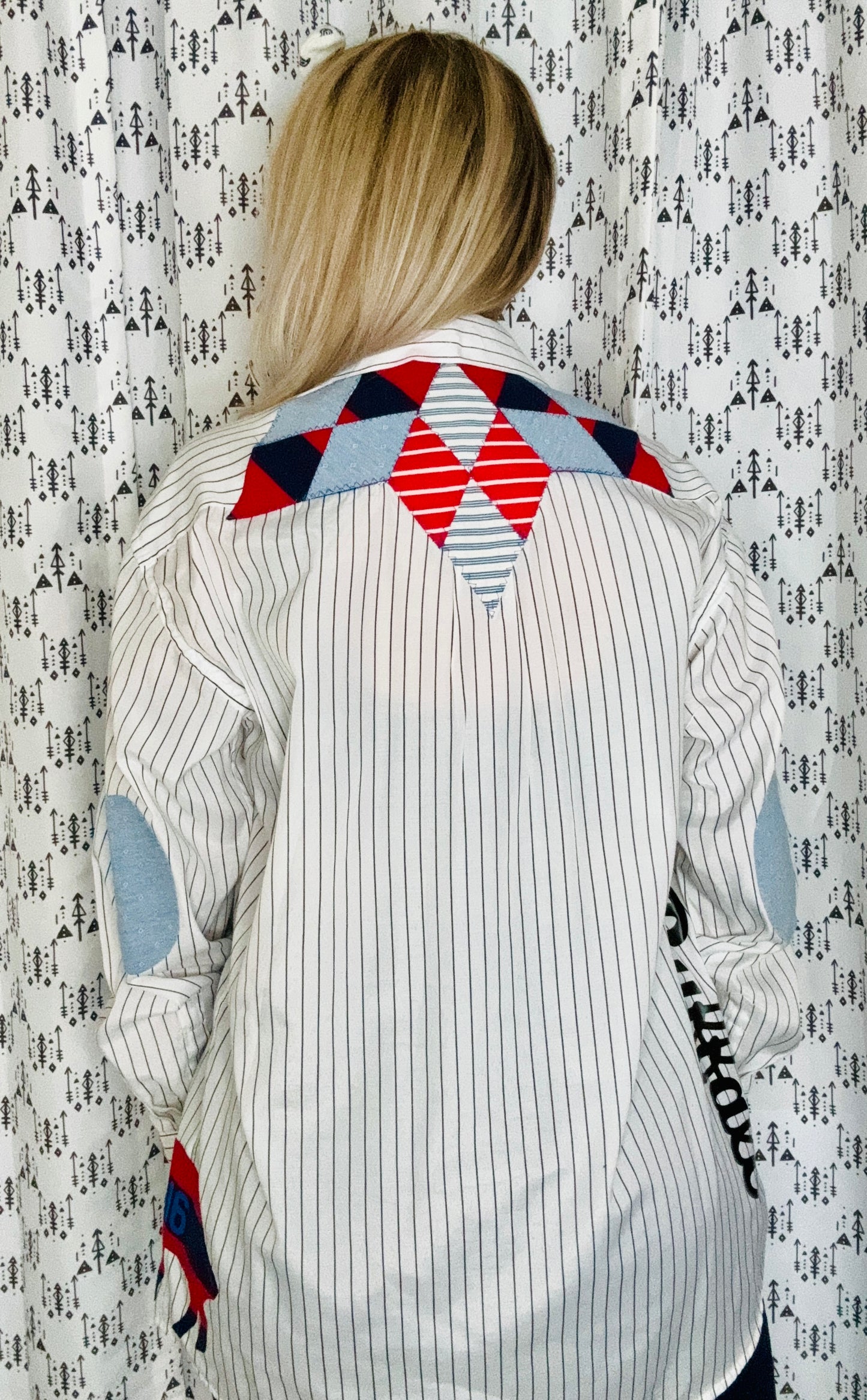 Pin Striped Buffalo Football Button Down Size- Women’s L/XL