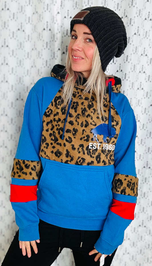 Blue & Leopard Buffalo Football Hoodie Women’s Size- M/L