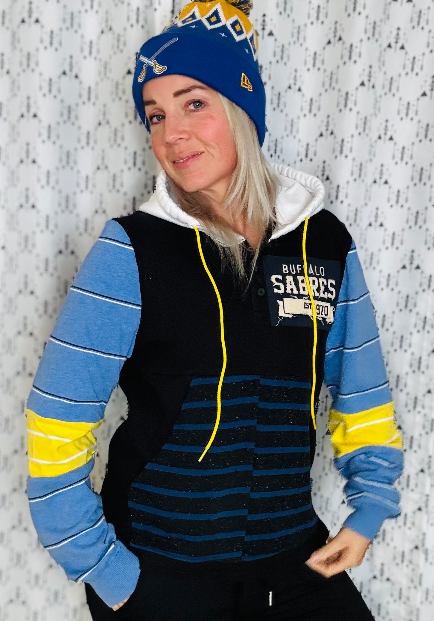 Black & Stripe Buffalo Hocky Hoodie Size- Women’s M/L