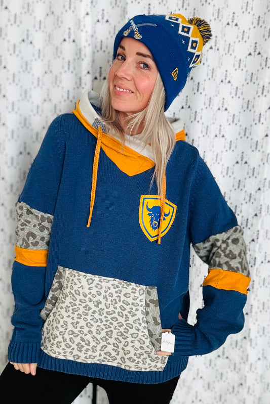 Blue Leopard Buffalo Hockey Hoodie Women’s Size- XL/2X