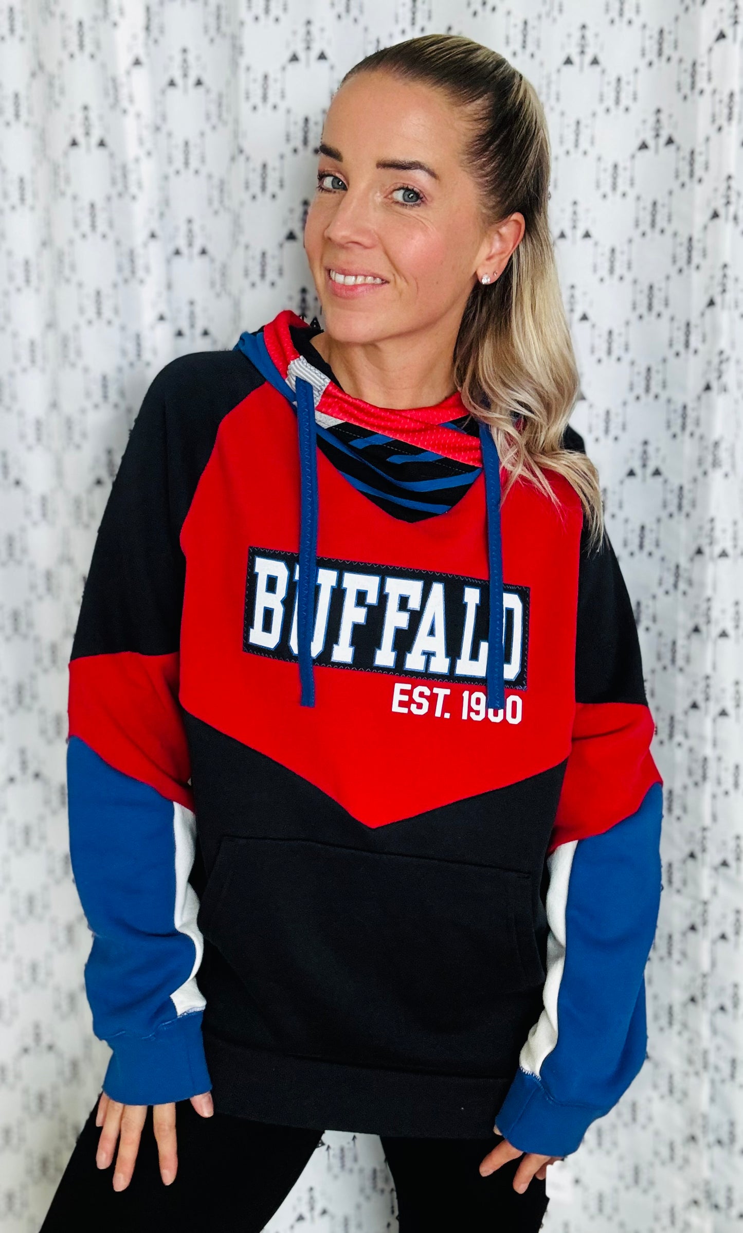 Angled Color-Blocked Buffalo Hoodie Size- Unisex M/L