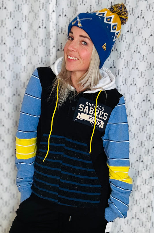 Black & Stripe Buffalo Hocky Hoodie Size- Women’s M/L