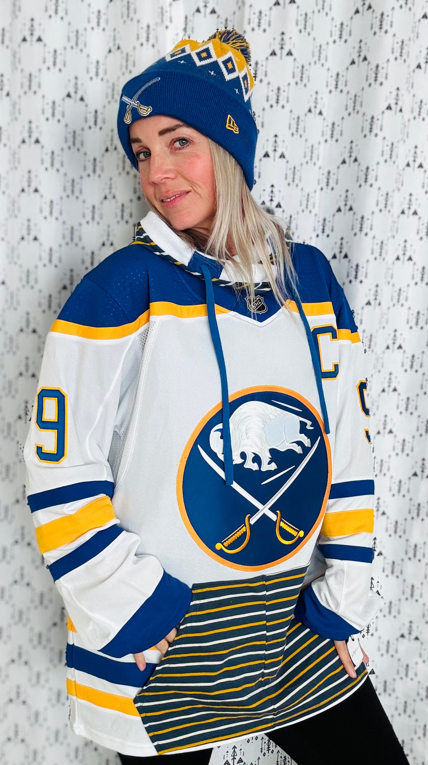 Customizable Buffalo Hockey Hooded Jersey #9  Size- Unisex L/XL