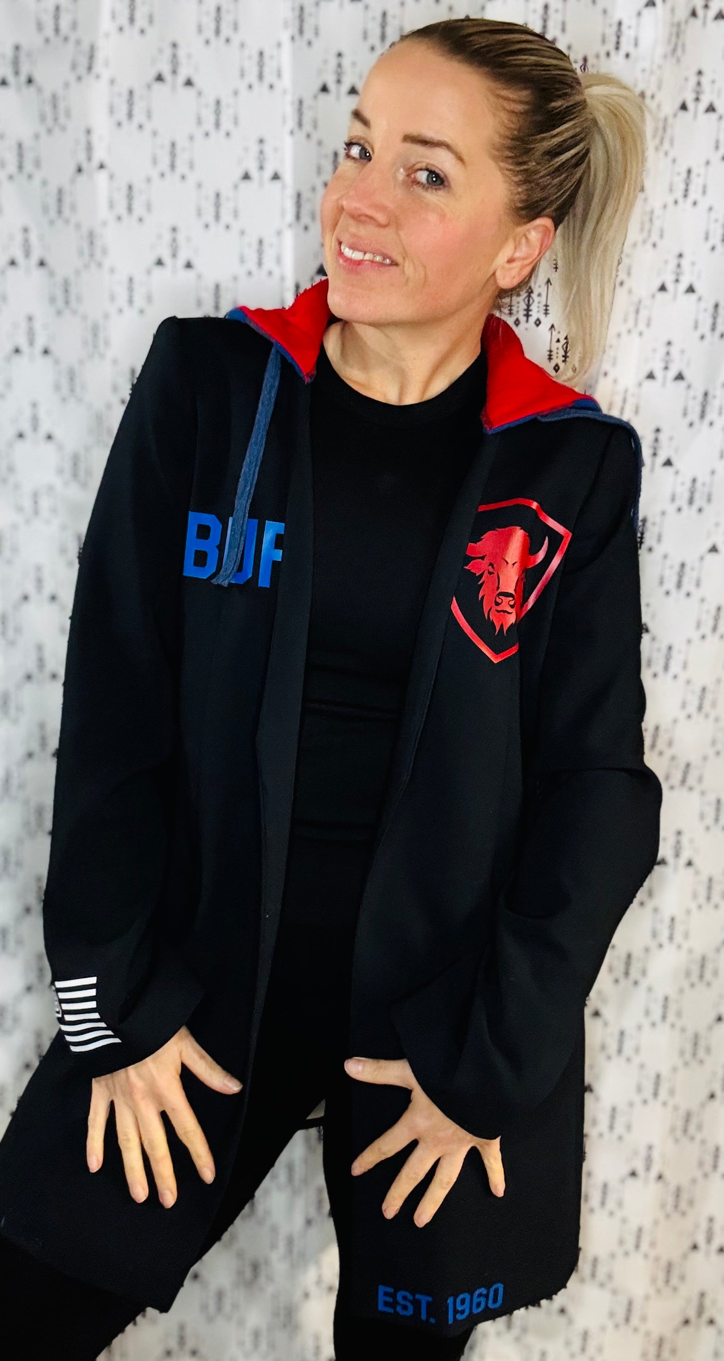 Black Buffalo Football Long Blazer Size- Women's S/M