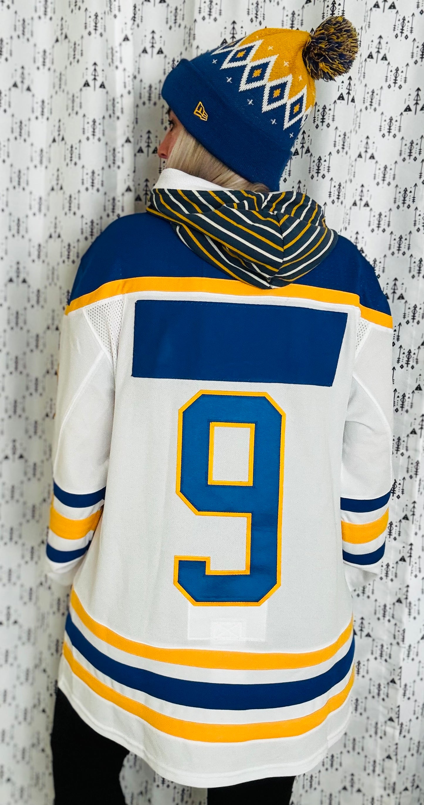 Customizable Buffalo Hockey Hooded Jersey #9  Size- Unisex L/XL