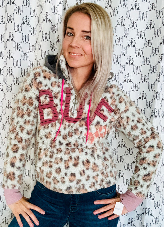 Fuzzy Leopard BUF Pinktober 1/4 Zip Hoodie Size- Women’s S/M