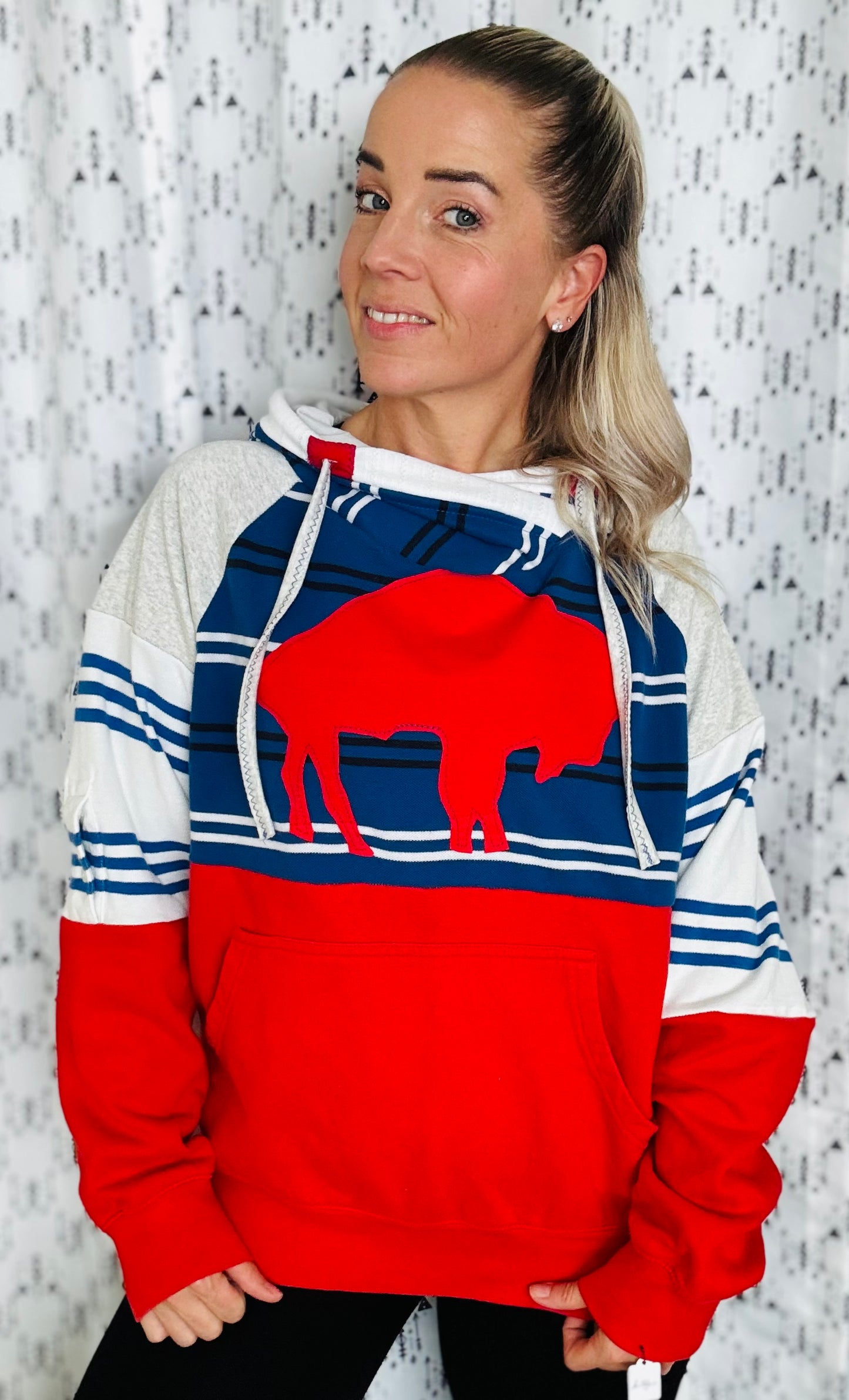 Red Throwback Buffalo Hoodie Size- Unisex M/L