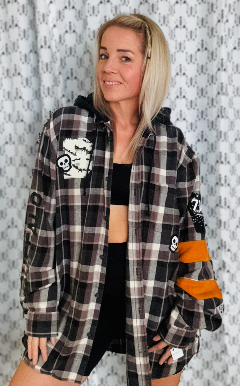 Halloween Plaid Hooded Buffalo Button Down Size- Unisex XL/2X