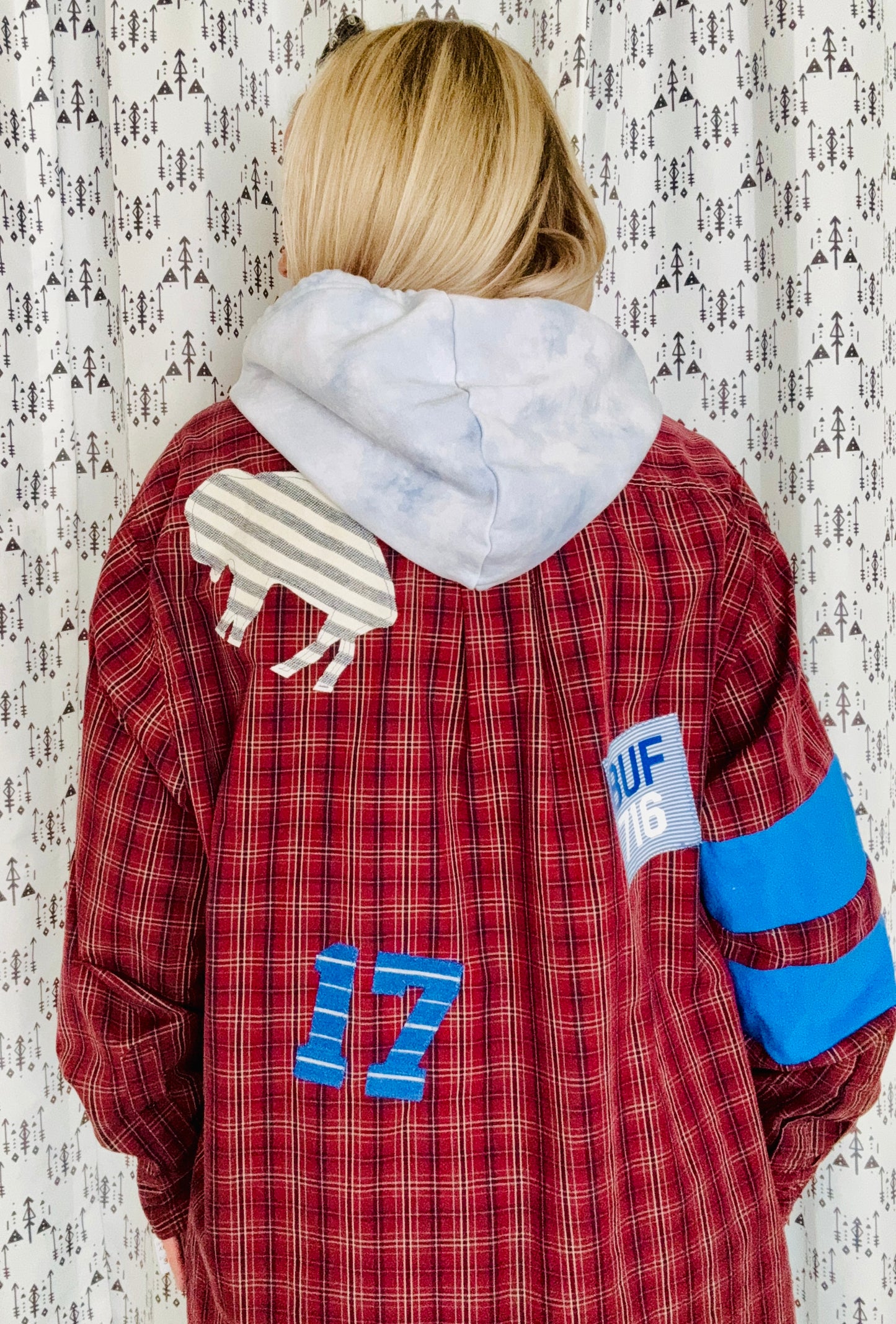 Red Plaid Hooded Buffalo Football Button Down Size- Unisex XL/2X