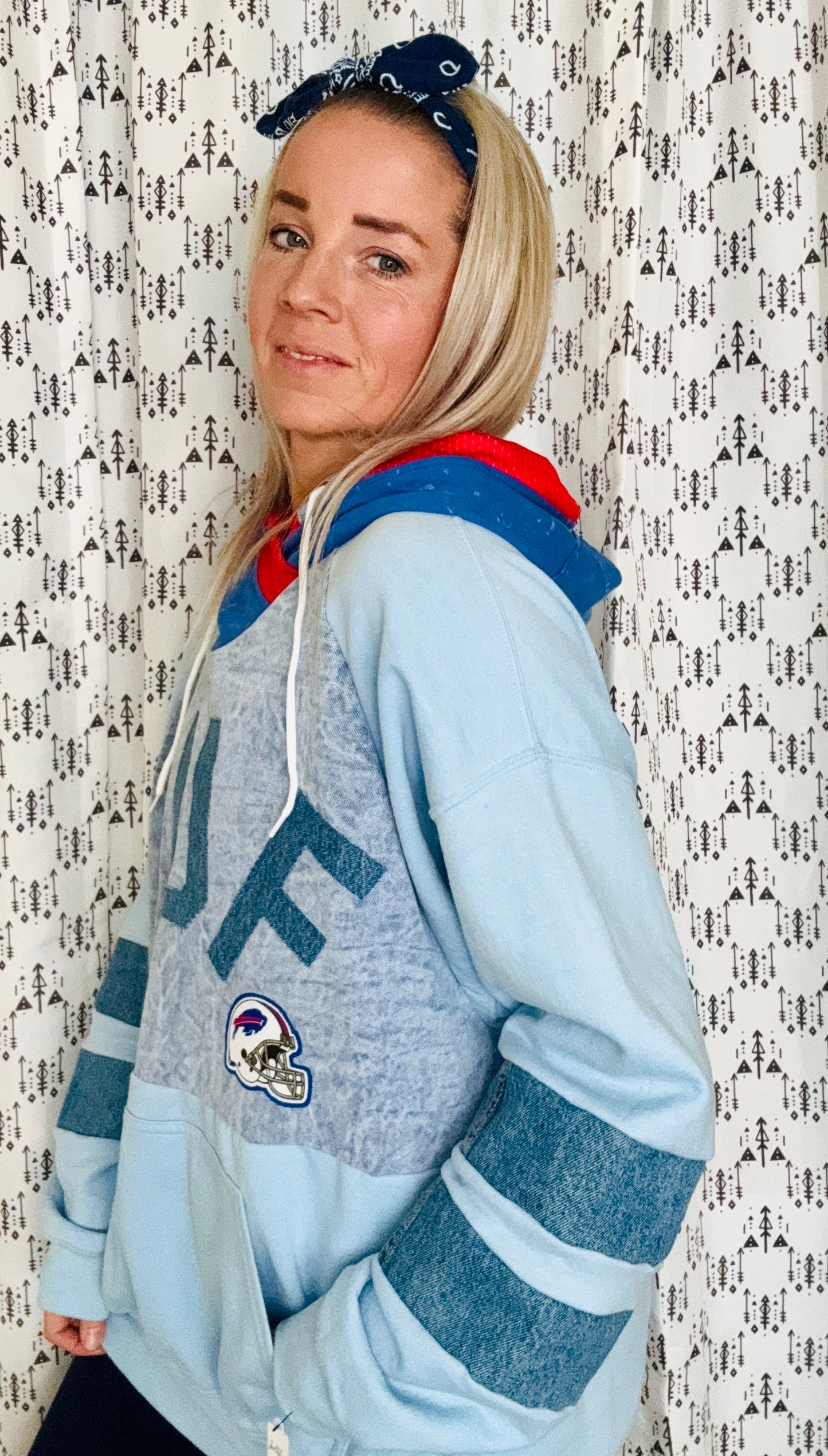 Light Blue & Denim BUF Football Hoodie Size Unisex- L/XL