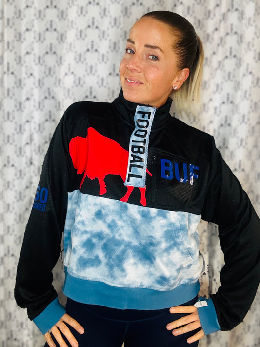 Black & Tie Dye 1/4 Zip Buffalo Football Crop Track Jacket Women's Size-L/XL