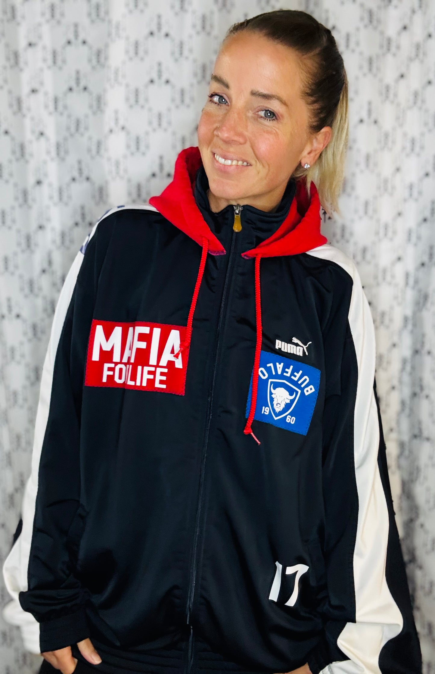Black & White Buffalo Football Zip-Up Track Jacket Unisex-L/XL