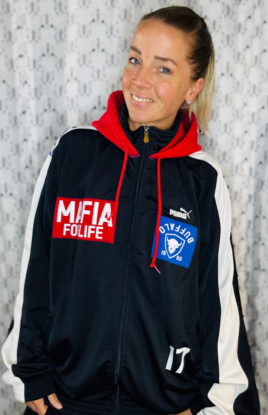 Black & White Buffalo Football Zip-Up Track Jacket Unisex-L/XL