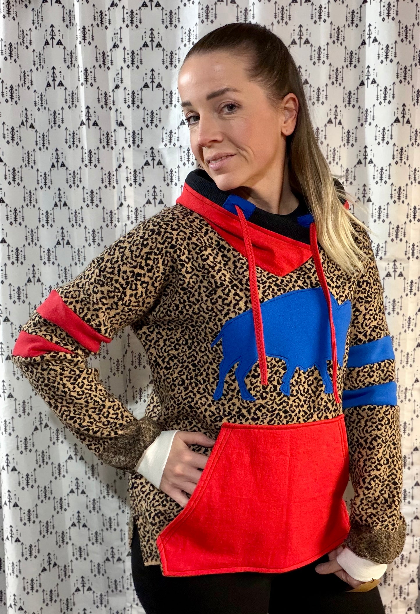 Leopard Buffalo Football Hoodie Size- Women's L/XL