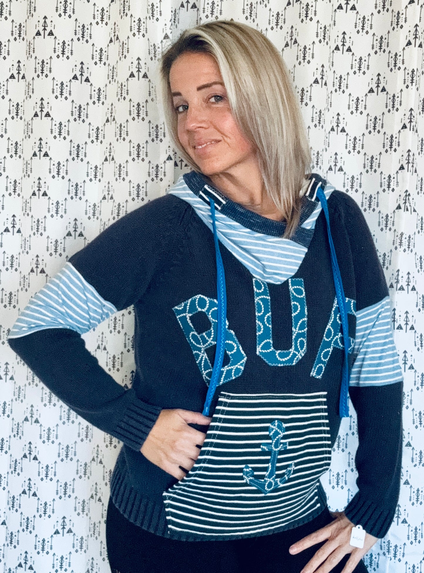 Navy BUF Nautical Sweater Hoodie Size Women’s- S/M