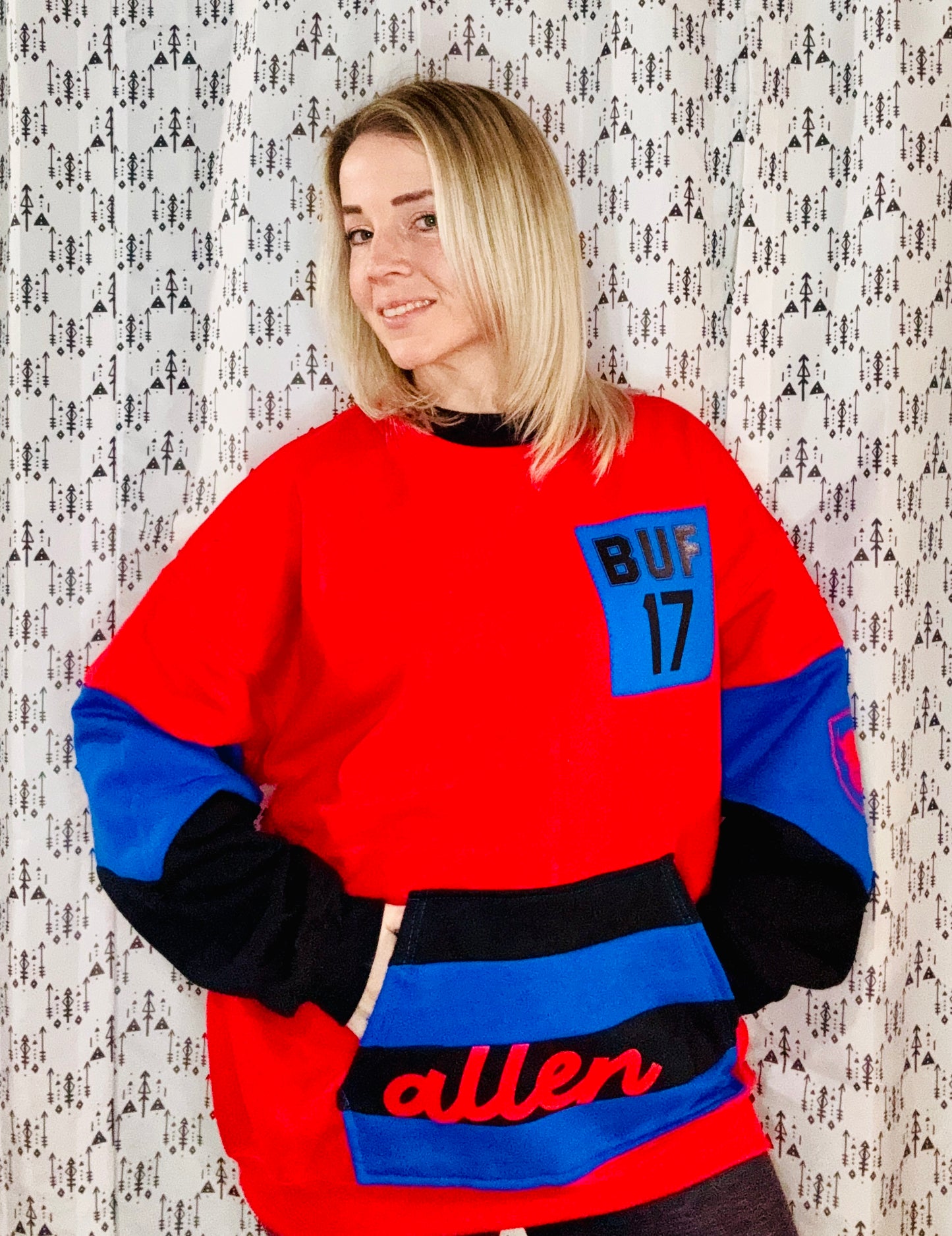 Red Color-Blocked Allen Crewneck Size- Unisex L/XL