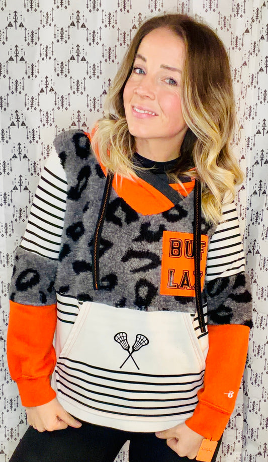 Leopard & Stripe Buffalo Lacrosse Hoodie Size- Women's M/L