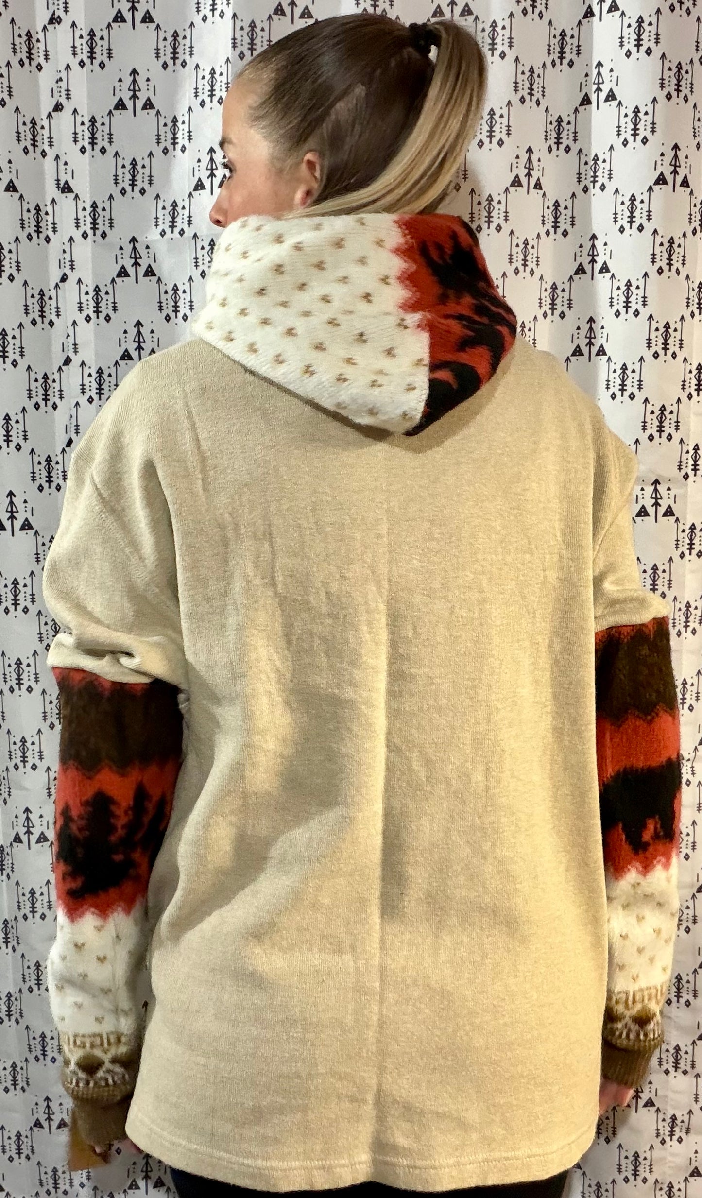 Tan Aztec Buffalo Hoodie Size- Unisex M/L