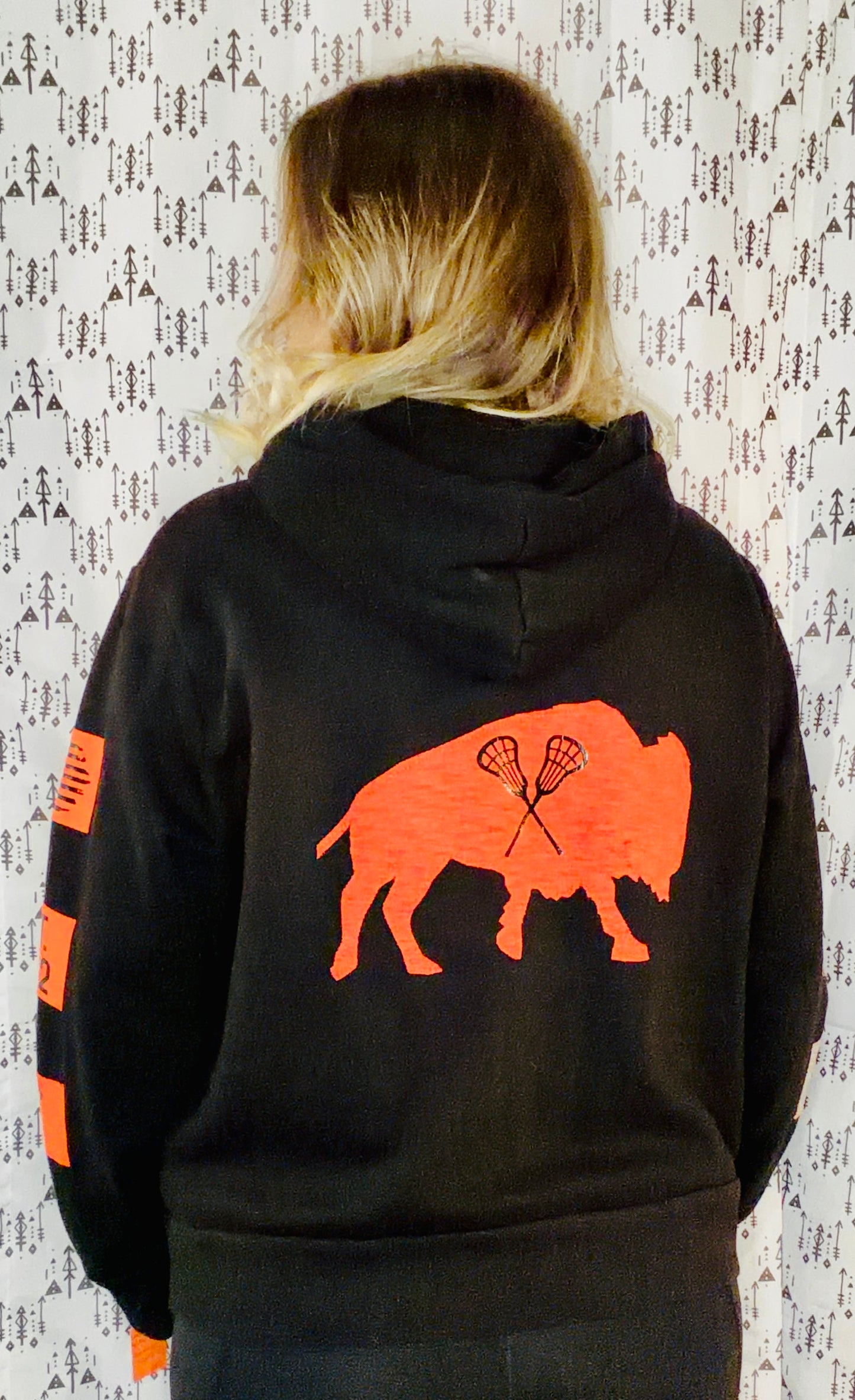Black Buffalo Lacrosse Zip-Up Hoodie Size- Unisex L/XL